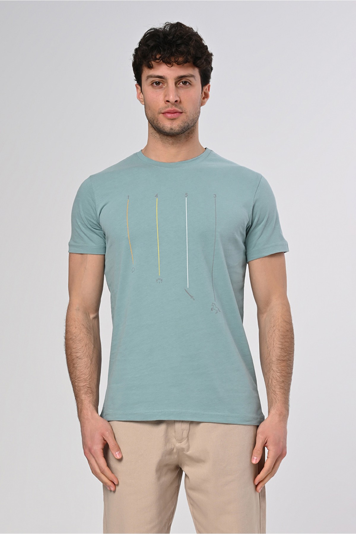 1453 Tasarım Pamuk Bisiklet Yaka Mint T-shirt 22'